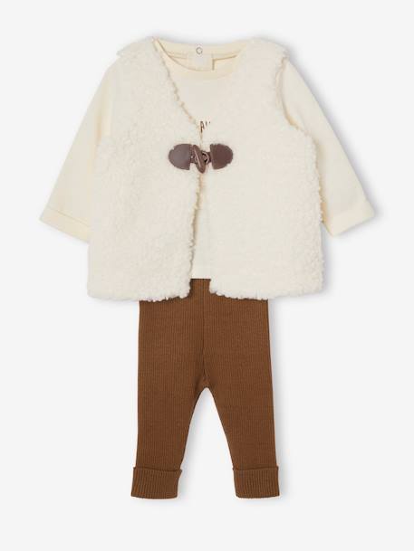 3-Piece Outfit: Faux Fur Waistcoat, Top & Leggings for Babies  - vertbaudet enfant 