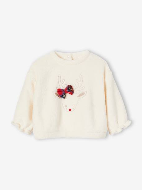 Faux Fur Reindeer Sweatshirt for Babies ecru - vertbaudet enfant 
