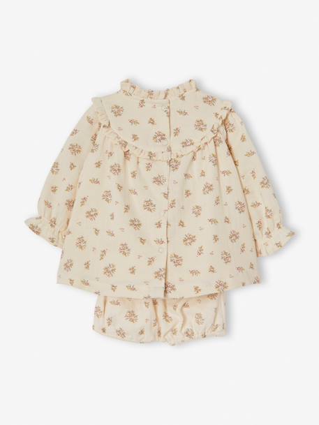 Robe en gaze de coton bébé avec bloomer beige imprimé - vertbaudet enfant 