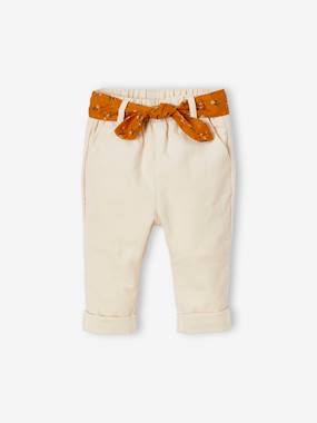 Corduroy Trousers with Fabric Belt for Babies  - vertbaudet enfant
