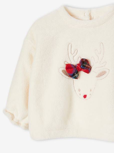 Faux Fur Reindeer Sweatshirt for Babies ecru - vertbaudet enfant 