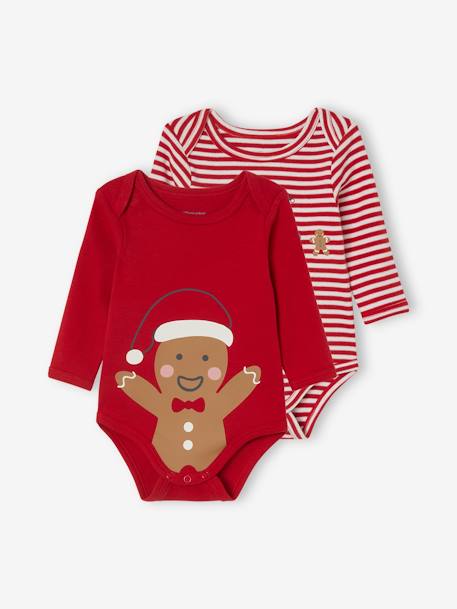 Pack of 2 Long Sleeve Bodysuits with Cutaway Shoulders, for Babies red - vertbaudet enfant 