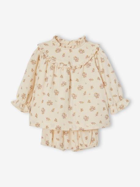 Dress with Bloomers in Cotton Gauze for Babies BEIGE MEDIUM ALL OVER PRINTED - vertbaudet enfant 