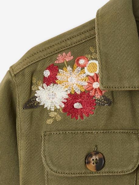 Military Style Jacket with Embroidered Flowers for Girls GREEN DARK SOLID WITH DESIGN - vertbaudet enfant 