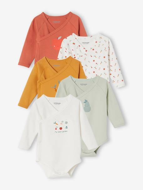 Pack of 5 Long Sleeve Bodysuits with Full-Length Opening, for Babies ORANGE DARK 2 COLOR/MULTICOL - vertbaudet enfant 