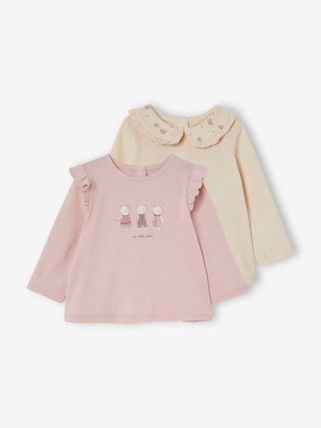 Pack of 2 Long Sleeve Tops, for Babies PINK MEDIUM 2 COLOR/MULTICOL - vertbaudet enfant 