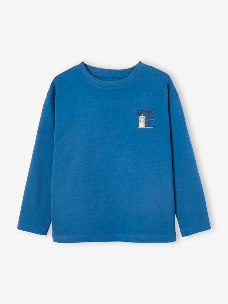 T-shirt grand motif dos garçon beige+bleu canard - vertbaudet enfant 
