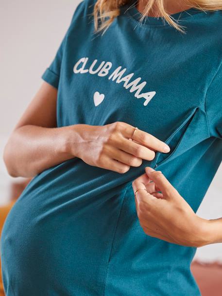 Chemise de nuit T-shirt grossesse et allaitement en coton bio Vert - vertbaudet enfant 