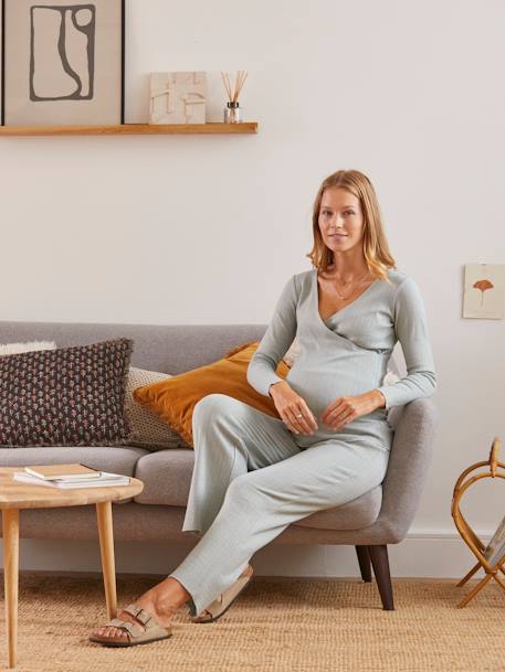 Pyjama 4 pièces grossesse et allaitement – Gris foncé