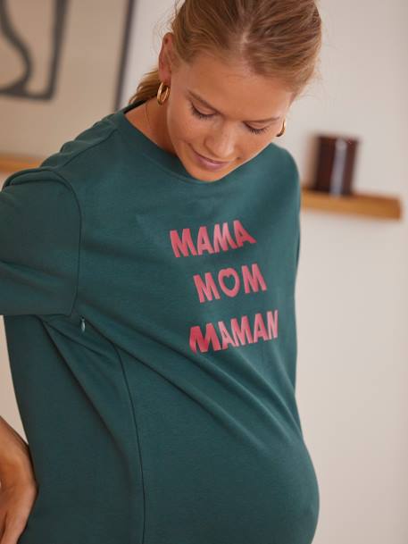 Maternity & Nursing Special Fleece Sweatshirt with Message - green dark  solid with design, Maternity