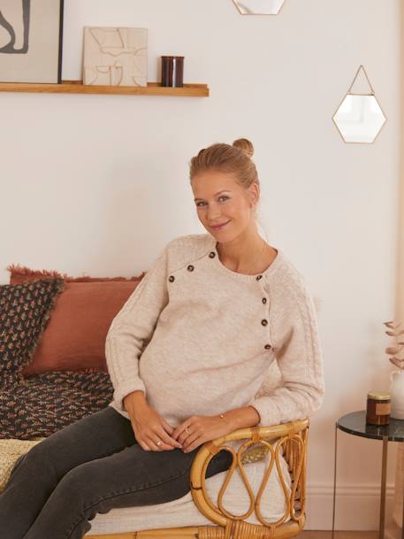 Jumper with Cable-Knit Sleeves, Maternity & Nursing BEIGE LIGHT SOLID - vertbaudet enfant 