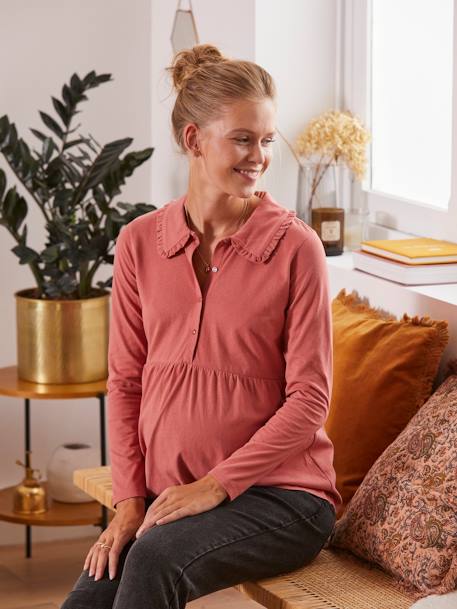 T-shirt blouse col volanté grossesse et allaitement Vieux rose - vertbaudet enfant 