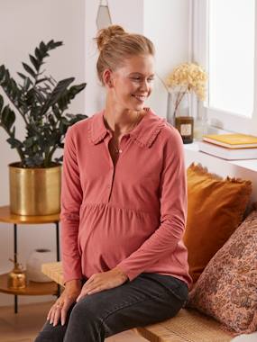 Maternity-T-shirts & Tops-Top with Ruffle on the Neckline, Maternity & Nursing Special