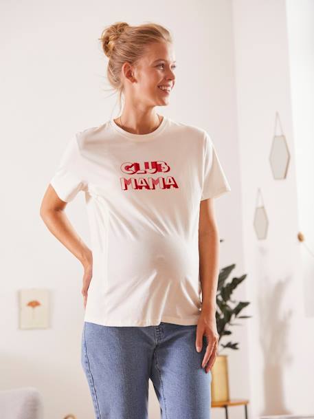T-Shirt with Message, Maternity & Nursing WHITE LIGHT SOLID WITH DESIGN - vertbaudet enfant 