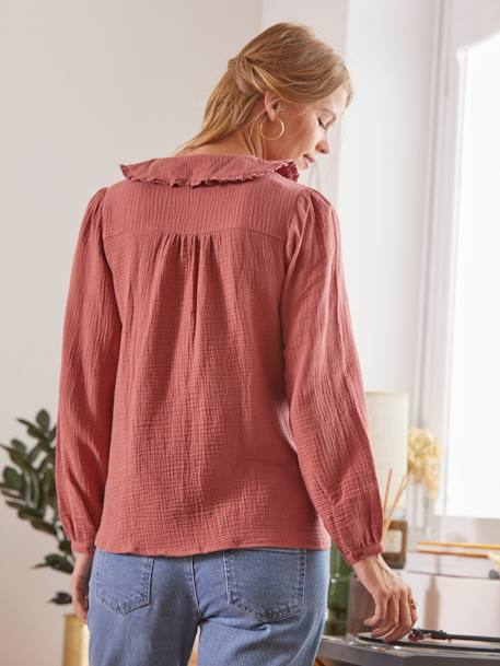 Cotton Gauze Shirt, Maternity & Nursing Special RED DARK SOLID - vertbaudet enfant 