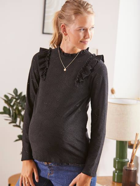 Top in Fancy Knit, Maternity & Nursing Special Beige+BLACK DARK SOLID - vertbaudet enfant 