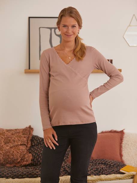 Tee-shirt col V croisé grossesse et allaitement Gris anthracite+Rose - vertbaudet enfant 