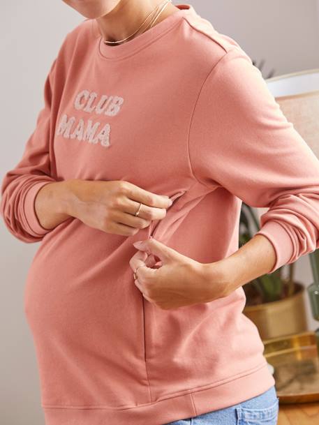 Fleece Sweatshirt with Message, Maternity & Nursing Special BROWN DARK SOLID WITH DESIGN - vertbaudet enfant 
