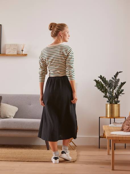 Long Skirt in Cotton Gauze for Maternity BLACK DARK SOLID - vertbaudet enfant 