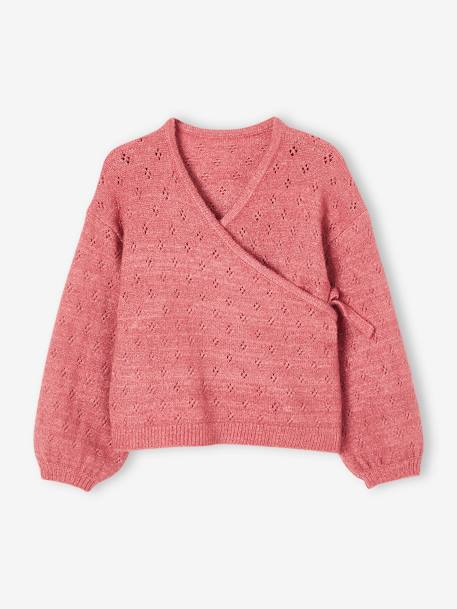 Wrapover Cardigan in Iridescent Openwork Knit, for Girls + - vertbaudet enfant 