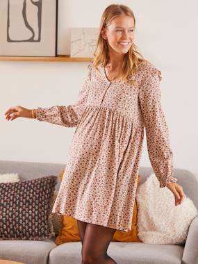 Maternity-Nursing Clothes-Printed Dress with Ruffles, for Maternity