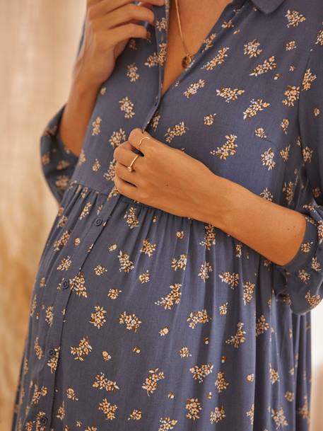 Printed Shirt Dress, Maternity & Nursing Special BLUE DARK ALL OVER PRINTED - vertbaudet enfant 