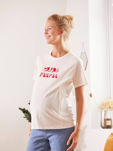 T-Shirt with Message, Maternity & Nursing WHITE LIGHT SOLID WITH DESIGN - vertbaudet enfant 
