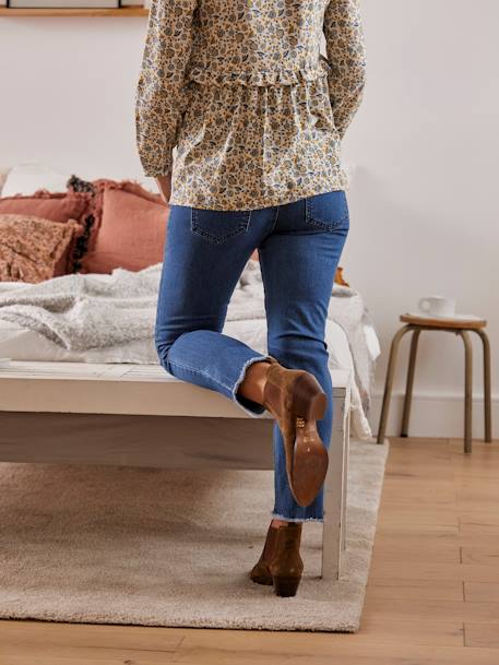 Frayed Straight Leg Jeans for Maternity, Inside Leg 68 cm BLUE MEDIUM SOLID - vertbaudet enfant 