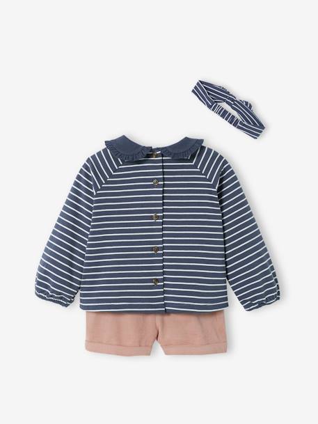 Ensemble 3 pièces bébé short en velours, T-shirt et bandeau bleu foncé rayé - vertbaudet enfant 