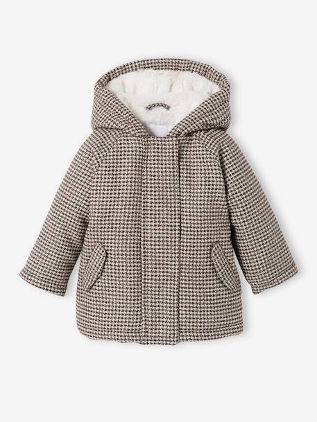 Houndstooth Coat with Hood for Babies BROWN DARK CHECKS - vertbaudet enfant 