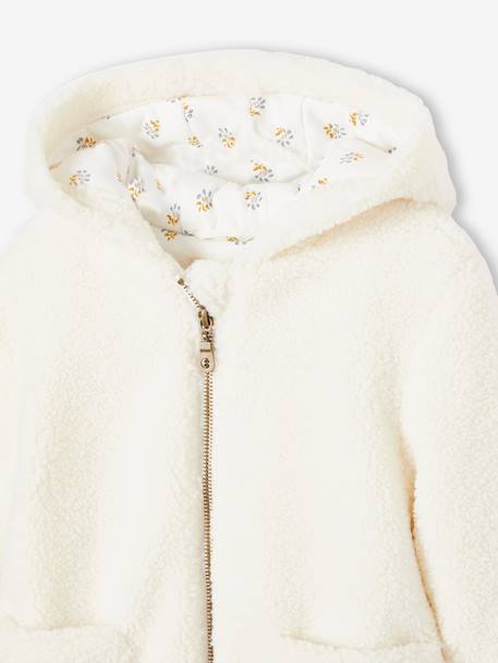 Hooded Jacket with Zip, in Sherpa, for Girls WHITE LIGHT SOLID - vertbaudet enfant 