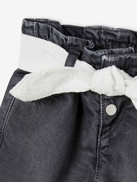 Jeans with Belt in Broderie Anglaise for Babies denim grey - vertbaudet enfant 