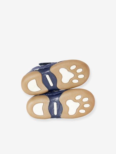Touch-Fastening Pram Shoes in Leather with Glow-in-the-Dark Details BLUE DARK ALL OVER PRINTED - vertbaudet enfant 