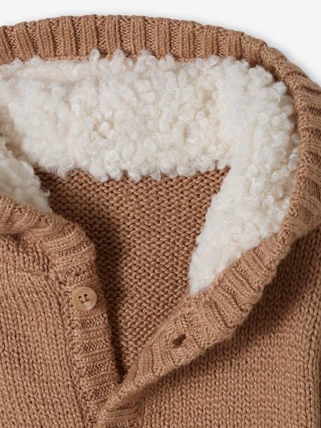 Hooded Jacket with Buttons, Lined in Faux Fur, for Babies  - vertbaudet enfant 
