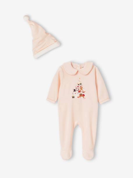 Christmas Sleepsuit & Hat in Velour for Baby Girls pale pink - vertbaudet enfant 