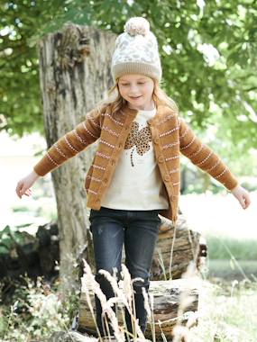 Girls-Accessories-Hats-Jacquard Knit Beanie with Animal Print