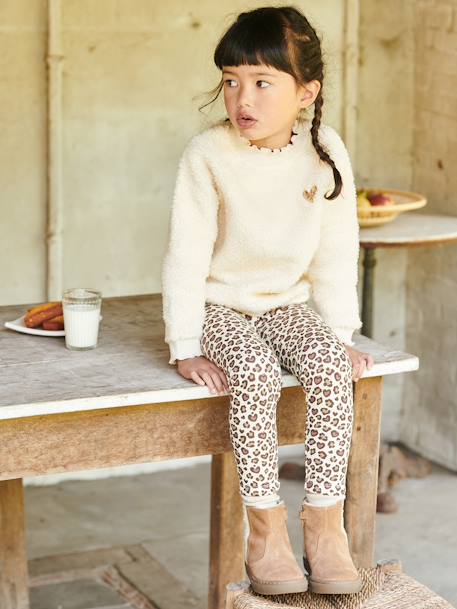 Pantalon jogging en polaire - Blanc/motif léopard - ENFANT
