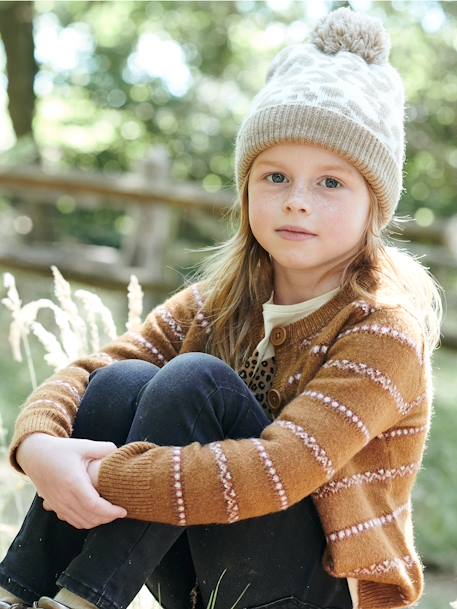 Jacquard Knit Beanie with Animal Print BEIGE MEDIUM ALL OVER PRINTED - vertbaudet enfant 