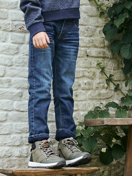 Indestructible Straight Leg Jeans, Polar Fleece Lining, for Boys Dark Blue - vertbaudet enfant 