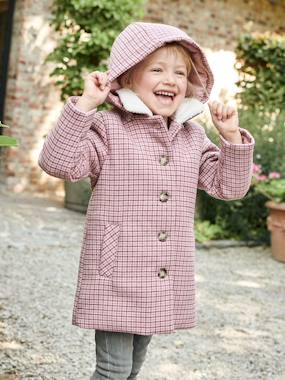 Chequered Coat with Hood for Girls  - vertbaudet enfant
