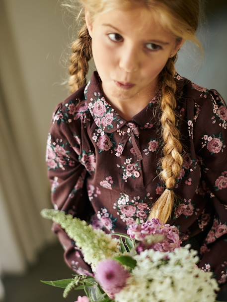 Blouse with Floral Print for Girls BROWN DARK ALL OVER PRINTED - vertbaudet enfant 