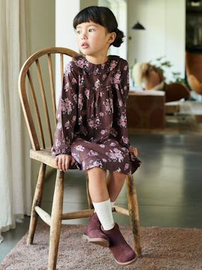 Dress with Frilled Collar & Flower Print for Girls  - vertbaudet enfant