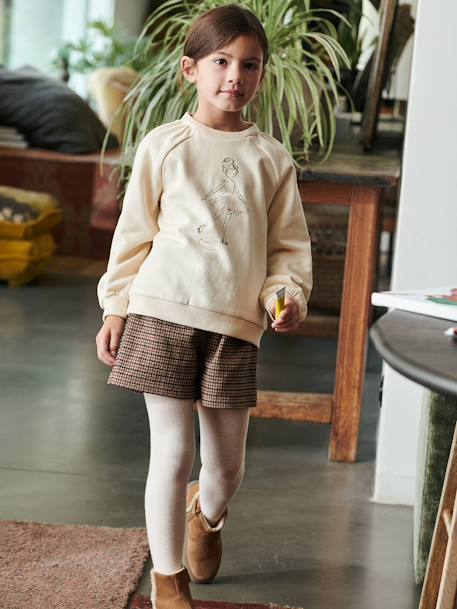 Chequered Shorts for Girls BROWN MEDIUM ALL OVER PRINTED - vertbaudet enfant 