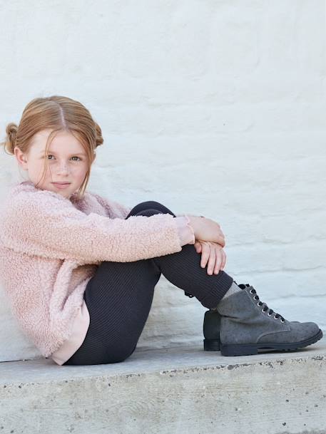 Knitted Leggings for Girls GREY DARK SOLID+PINK DARK SOLID - vertbaudet enfant 