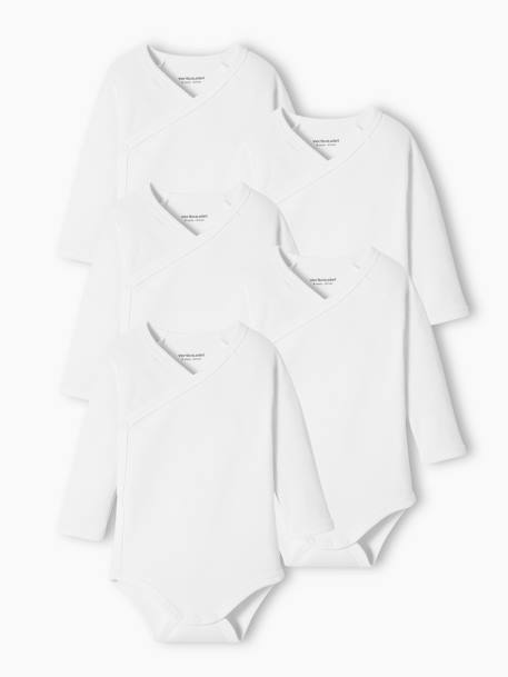 Pack of 5 Long Sleeve Bodysuits, Full-Length Opening, for Babies WHITE LIGHT TWO COLOR/MULTICOL - vertbaudet enfant 