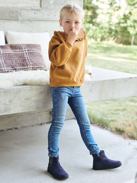 Sweatshirt with Peter Pan Collar in Broderie Anglaise, for Girls BROWN MEDIUM SOLID WITH DESIGN - vertbaudet enfant 