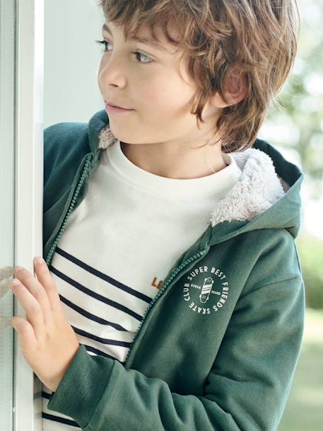 Zipped Jacket with Sherpa Lining, for Boys BROWN DARK SOLID WITH DESIGN+GREEN DARK SOLID WITH DESIGN+GREY DARK MIXED COLOR+marl grey+navy blue - vertbaudet enfant 