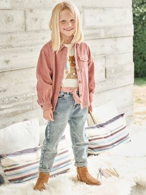 Mom Fit Jeans & Belt in Cotton Gauze, for Girls  - vertbaudet enfant