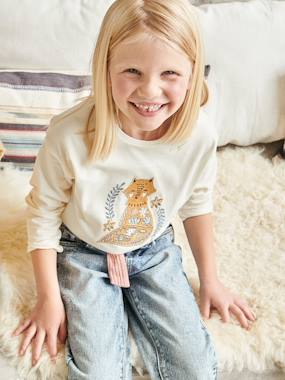 Girls-Tops-Top with Embroidered Fox & Iridescent Details for Girls