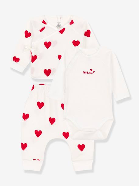 3-Piece Hearts Set in Cotton for Babies, by Petit Bateau white - vertbaudet enfant 